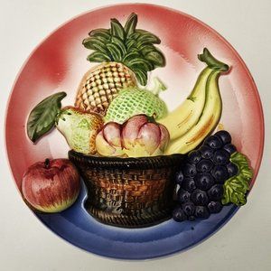 Vintage 3D Fruit Basket Plate Hand-painted Made in Japan by Haruta